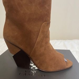 Vince Camuto Kehrey Brown Peep Toe Booties